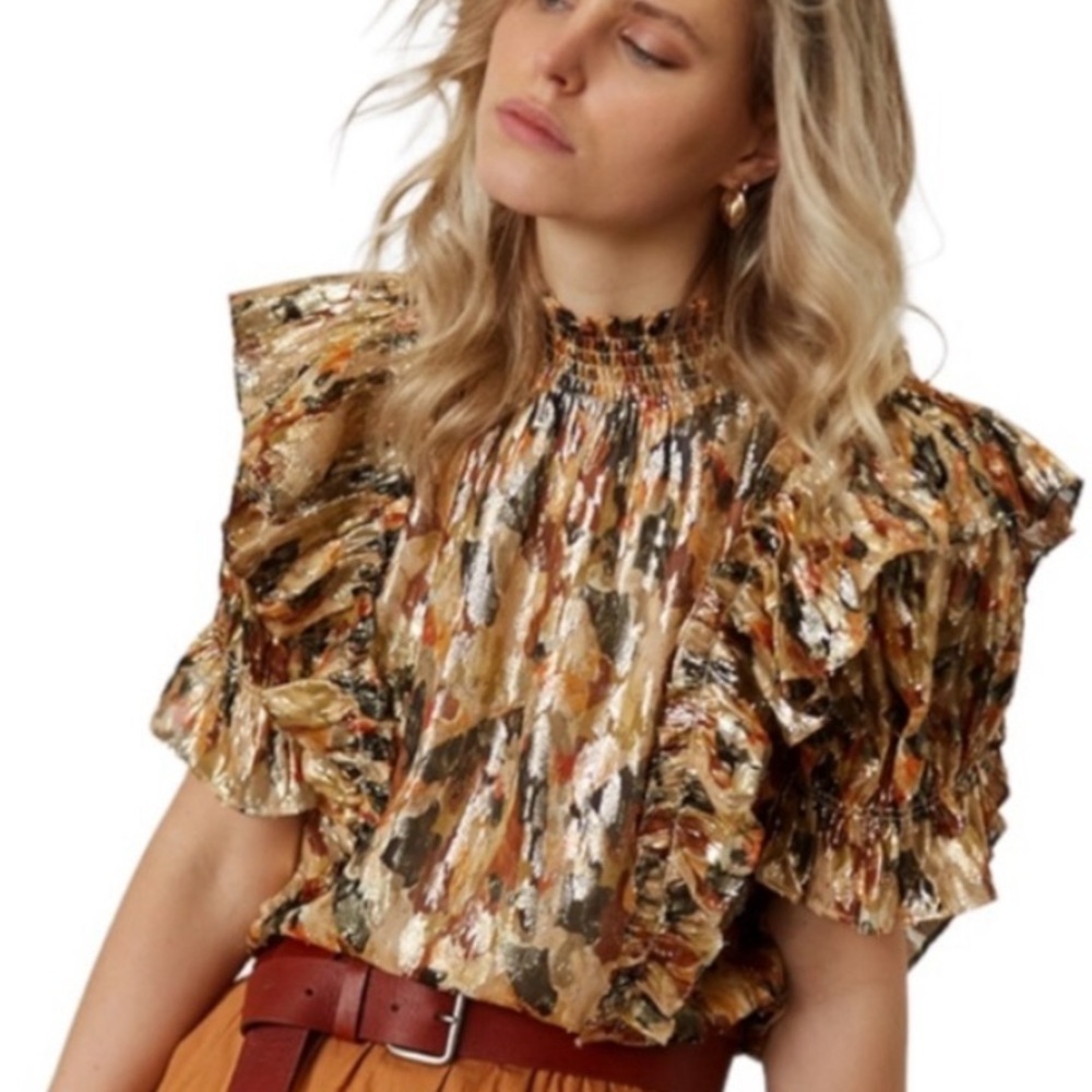 Ba&sh Gilda metallic ruffle top never worn